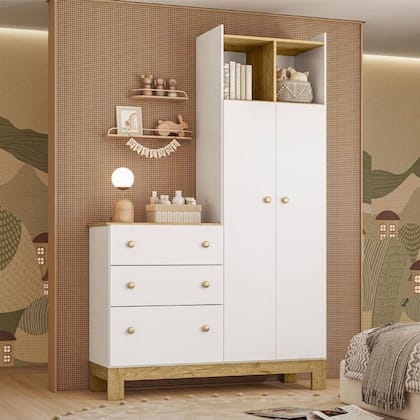 Imagem de Guarda Roupa Infantil Com Cômoda Q Encanto Slim 4970 Branco Acetinado  Qmovi