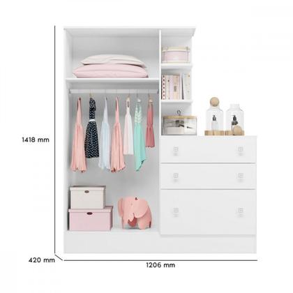 Imagem de Guarda Roupa Infantil Doce Sonho 2 Portas 3 Gavetas Branco Qmovi
