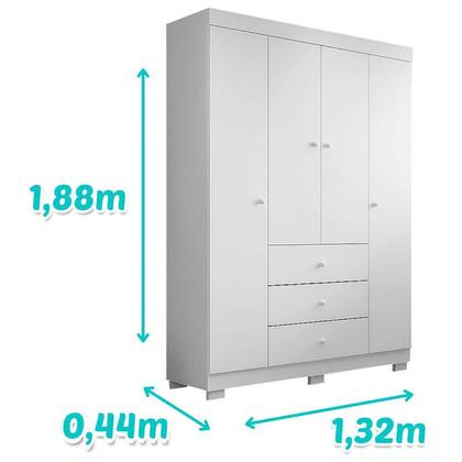 Imagem de Guarda Roupa Infantil Duda 4 Portas Branco Brilho  Phoenix Baby