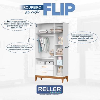 Imagem de Guarda Roupa Infantil Flip 3 Portas Branco Acetinado - Reller
