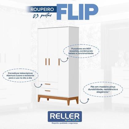 Imagem de Guarda Roupa Infantil Flip 3 Portas Branco Acetinado - Reller