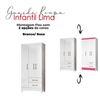 Imagem de Guarda Roupa Infantil Lima e Cômoda MS913 Branco Flex  Moval