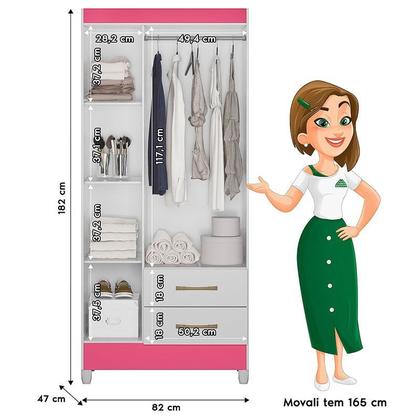 Imagem de Guarda Roupa Infantil Lima e Cômoda Vênus com Pés Branco Flex  Moval
