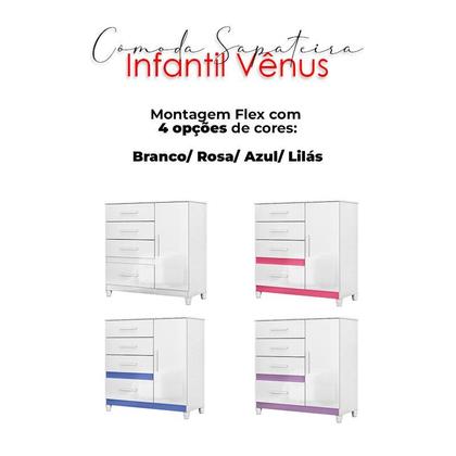 Imagem de Guarda Roupa Infantil Lima e Cômoda Vênus com Pés Branco Flex  Moval