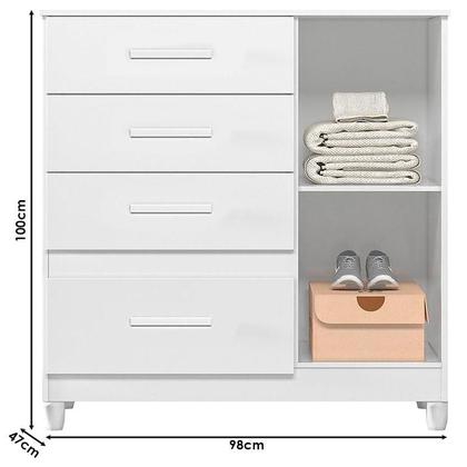 Imagem de Guarda Roupa Infantil Lima e Cômoda Vênus com Pés Branco Flex  Moval