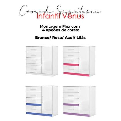 Imagem de Guarda Roupa Infantil Madri com Cômoda Vênus e Armário Multiuso New Íris Branco Brilho  Moval