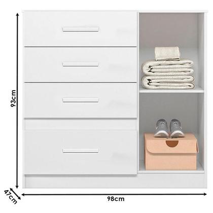 Imagem de Guarda Roupa Infantil Madri com Cômoda Vênus e Armário Multiuso New Íris Branco Brilho  Moval