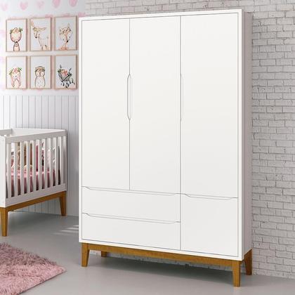 Imagem de Guarda Roupa Infantil New Classic 3 Portas Branco com Pés Madeira  Reller