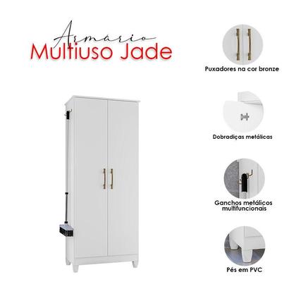 Imagem de Guarda Roupa Infantil Sobral com Cômoda MS913 e Armário Multiuso Jade Branco Brilho  Moval
