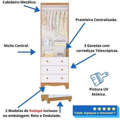 Imagem de Guarda Roupa Infantil Uli 2 Portas 3 Gavetas Branco Brilho Carvalho Móveis Peroba