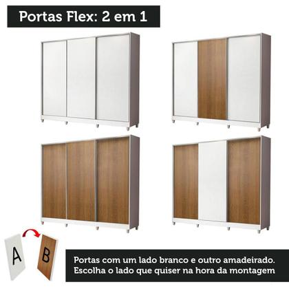 Imagem de Guarda Roupa Juvenil 100% MDF Madesa Kevin 3 Portas de Correr com Pés - Branco/Rustic/Branco