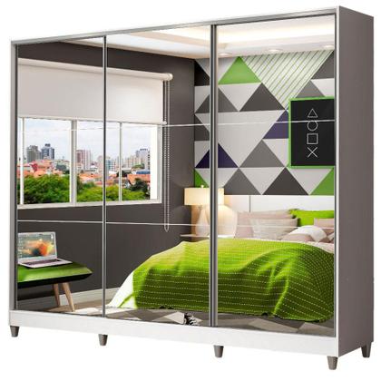 Imagem de Guarda Roupa Juvenil 100% MDF Madesa Kevin 3 Portas de Correr de Espelho com Pés - Branco