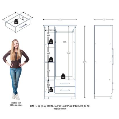 Guarda-roupa Mdp 3 Portas 2 Gavetas França - Zanzini - Guarda