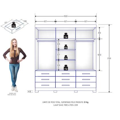 Guarda-roupa Mdp 3 Portas 9 Gavetas Ideale Max - Zanzini - Guarda