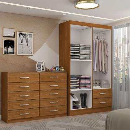 Imagem de Guarda-Roupa Mila 4 Portas 2 Gavetas com Cômoda 10 Gavetas Cinamomo - Panorama Móveis
