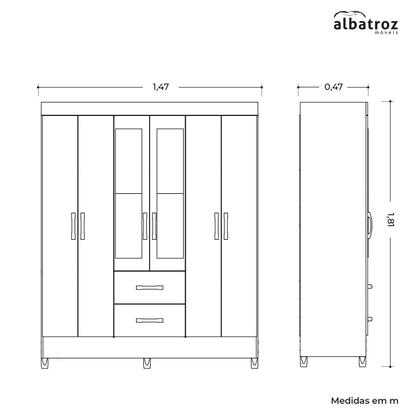 Imagem de Guarda Roupa Mobi 6 Portas COM ESPELHO Móveis Albatroz