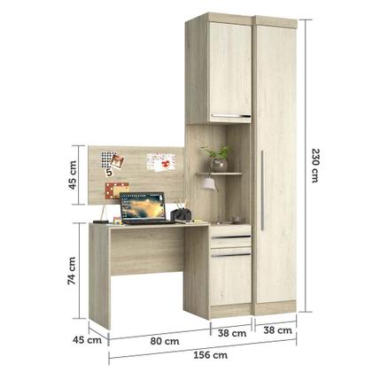 Imagem de Guarda Roupa Modulado 3 Portas 1 Gaveta com Escrivaninha e Painel Master Luciane Móveis