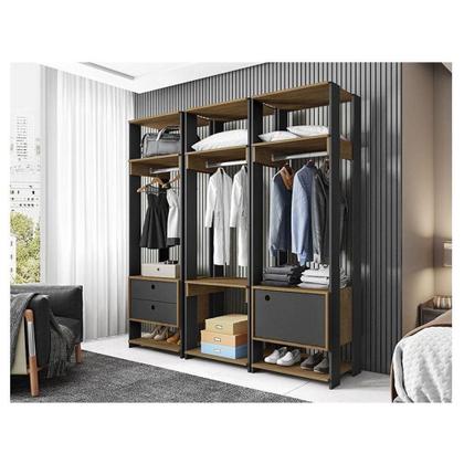 Imagem de Guarda Roupa Modulado Ambiente Titan 3 Peças Preto Freijó - Móveis Leão