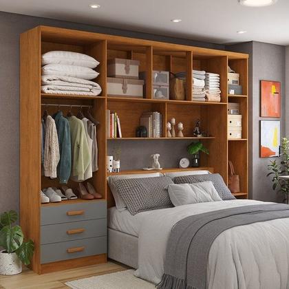 Imagem de Guarda-Roupa Modulado Casal 6 Portas 3 Gavetas Top Cancun Yescasa Marrom/Nature/Cinza