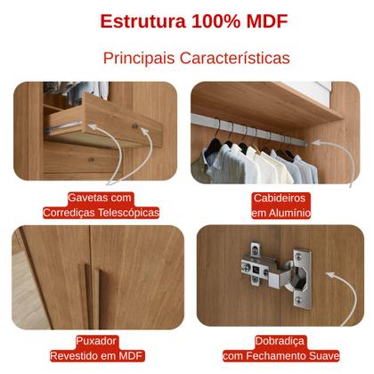 Imagem de Guarda-Roupa Modulado Casal MDF 328cm Safira Linear Una Mobília