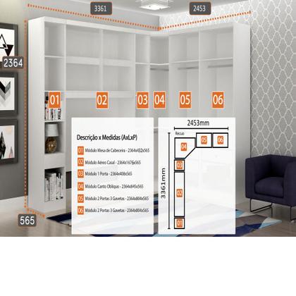 Imagem de Guarda-Roupa Modulado Casal Safira 005 em MDF com 11 Portas e 7 Gavetas Clic Móveis