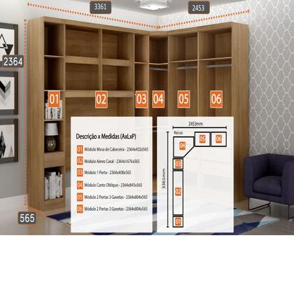 Imagem de Guarda-Roupa Modulado Casal Safira 005 em MDF com 11 Portas e 7 Gavetas Clic Móveis