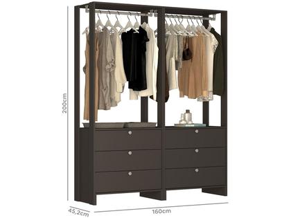 Imagem de Guarda-Roupa Modulado Closet 2 Peças 2 Cabideiros e 6 Gavetas Yes Preto/Grafite Intenso