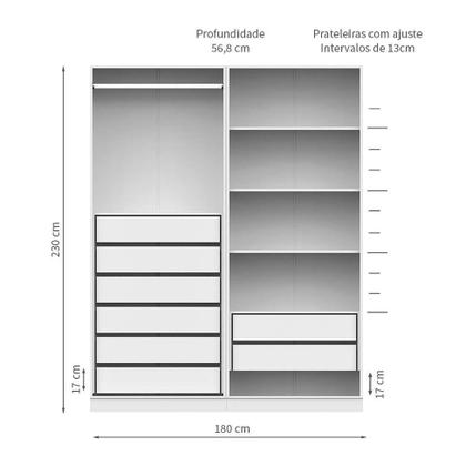 Imagem de Guarda-Roupa Modulado com Cabideiro e Prateleiras Tuyo 4 PT Articuladas 8 GV Branco 180 cm