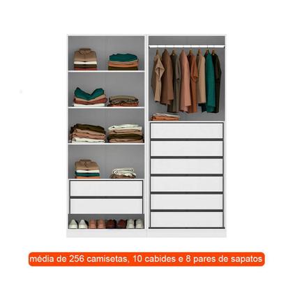 Imagem de Guarda-Roupa Modulado com Cabideiro e Prateleiras Tuyo 4 PT Articuladas 8 GV Branco 180 cm