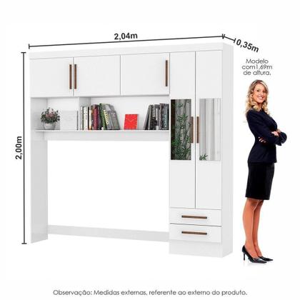 Imagem de Guarda Roupa Modulado Com Cama Paris 5 Portas Com Espelho E 2 Gavetas Branco