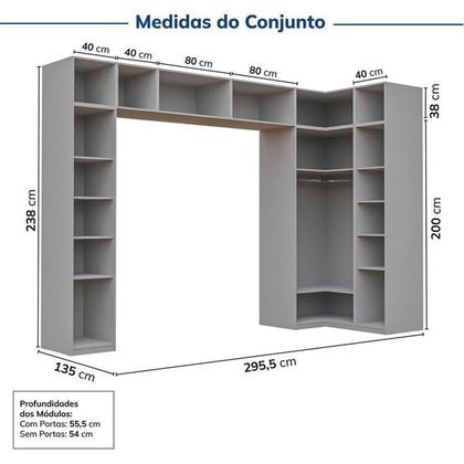 Imagem de Guarda-roupa Modulado de Canto 9 Peças 13 Portas Jade Cabecasa Madeiramadeira