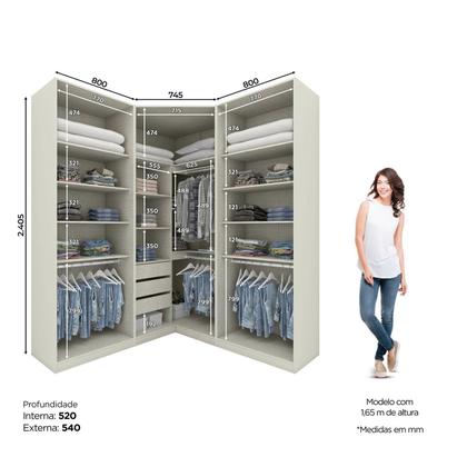 Imagem de Guarda-roupa Modulado de Canto Closet com Espelho 6 Portas 3 Gavetas Seletto