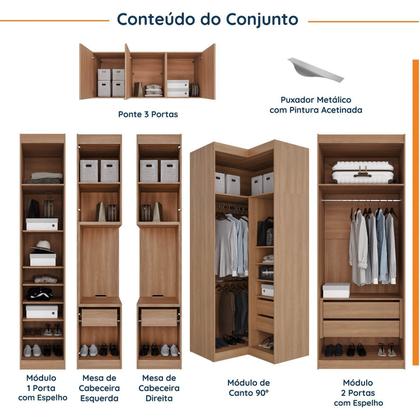 Imagem de Guarda Roupa Modulado de Casal com Espelho 12 Portas e 2 Cabeceiras Hera CabeCasa MadeiraOriginals