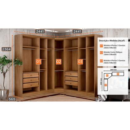 Imagem de Guarda-Roupa Modulado de Casal Safira 001 em MDF com 9 Portas e 6 Gavetas Clic Móveis