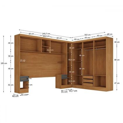 Imagem de Guarda-Roupa Modulado Soberano 11 Portas 5 Gavetas com Espelho Cinamomo/Chumbo - Panorama Móveis