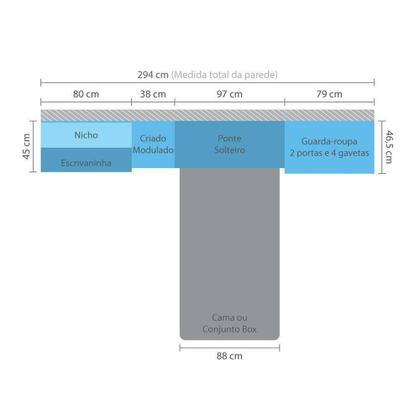 Imagem de Guarda Roupa Modulado Solteiro 5 Gavetas C/ Cabeceira E Escr