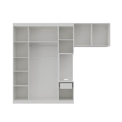 Imagem de Guarda-Roupa Modulado Solteiro com Mesa de Cabeceira 7 Portas 3 Peças Hera CabeCasa MadeiraMadeira Branco Geada/Cromado