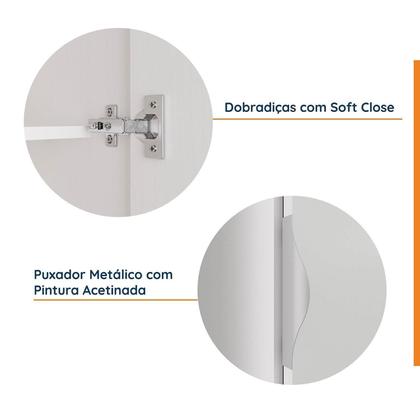 Imagem de Guarda-Roupa Modulado Solteiro com Mesa de Cabeceira 7 Portas 3 Peças Hera CabeCasa MadeiraMadeira Branco Geada/Cromado