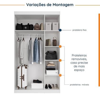 Imagem de Guarda-Roupa Modulado Solteiro com Mesa de Cabeceira 7 Portas 3 Peças Hera CabeCasa MadeiraMadeira Branco Geada/Cromado