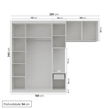 Imagem de Guarda-Roupa Modulado Solteiro com Mesa de Cabeceira 7 Portas 3 Peças Hera CabeCasa MadeiraMadeira Branco Geada/Cromado