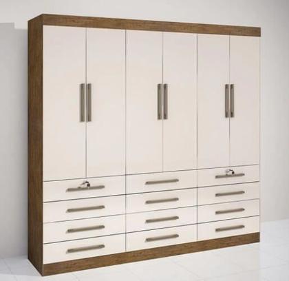 Imagem de Guarda Roupa Mônaco Casal 6 Portas 12 Gavetas Cor Cinamomo Off White
