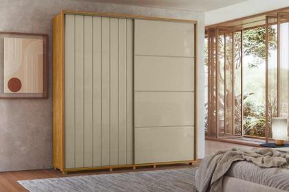 Imagem de Guarda-roupa Monet 100% MDF ripado 2 portas de correr 4 gavetas - Cumaru Opala - Madetec