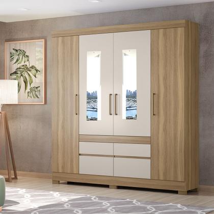 Imagem de Guarda Roupa Mônica 4 Portas c/ Espelho e Gavetas Amendola/Off White - Bela Móveis