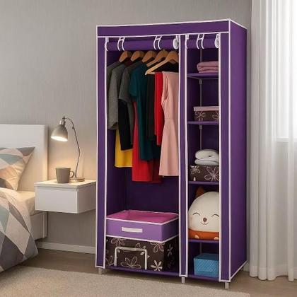 Imagem de Guarda Roupa Organizador 5 Prateleiras Multiuso Porta Cabide Bolsa Lencol Brinquedos Portatil Roxo