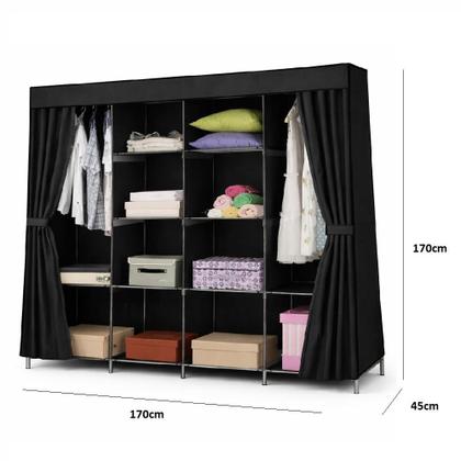 Imagem de Guarda Roupa Organizador Gigante 12 Prateleira Cabideiro Portatil Quarto Praia Desmontavel Preto