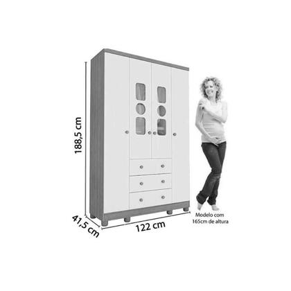 Imagem de Guarda Roupa Peroba Tedy 4 Portas e 3 Gavetas Branco C Amêndoa