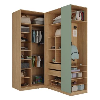 Imagem de Guarda Roupa Planejado Infantil de Canto 6 Portas 2 Gavetas Joy Kids CabeCasa MadeiraOriginals Verde/Avena