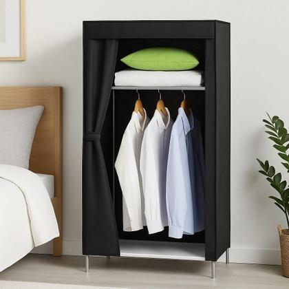 Imagem de Guarda Roupa Portatil Armario Arara Cabideiro Prateleira Organizador Praia Camping Desmontavel Compacto Preto