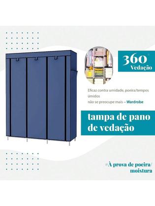 Imagem de Guarda Roupa Portátil Dobrável com Prateleiras Reforçadas e Zíper - Organizador de Roupas Compacto para Quarto e Closet 