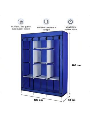 Imagem de Guarda Roupa Portátil Dobrável com Prateleiras Reforçadas e Zíper - Organizador de Roupas Compacto para Quarto e Closet 